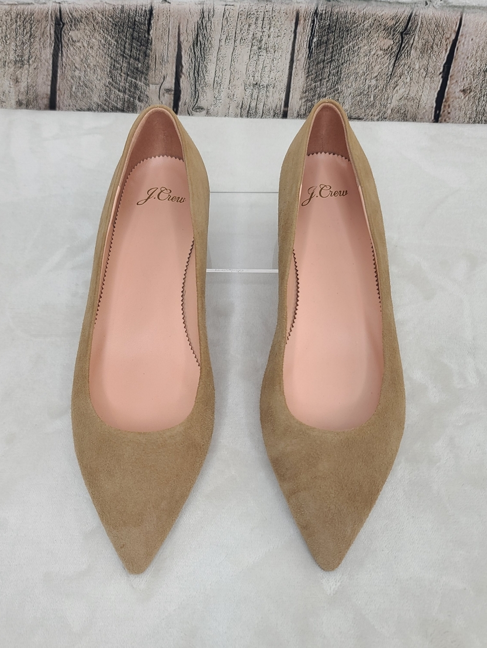 J Crew Classic Timeless Casual Suede Leather Pointy Toe Slip On Flats Nude/Tan